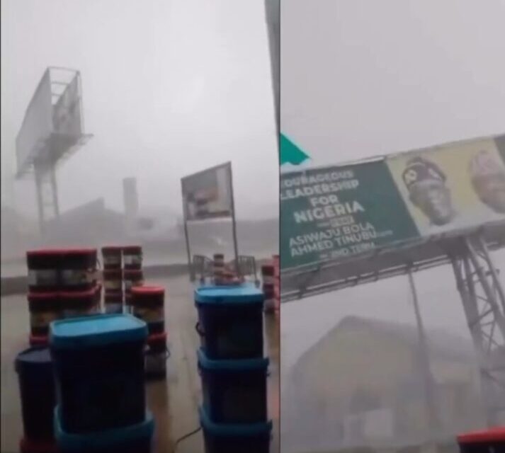 Nigerians React As Heavy Storm Pulls Down Tinubu/Shettima 2027 Campaign Board In Ogun
