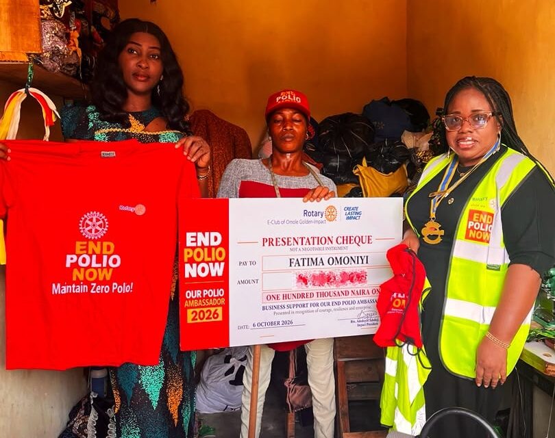 Rotary E-Club of Omole Golden-Impact decorates Fatimah Omoniyi as End Polio Now Ambassador